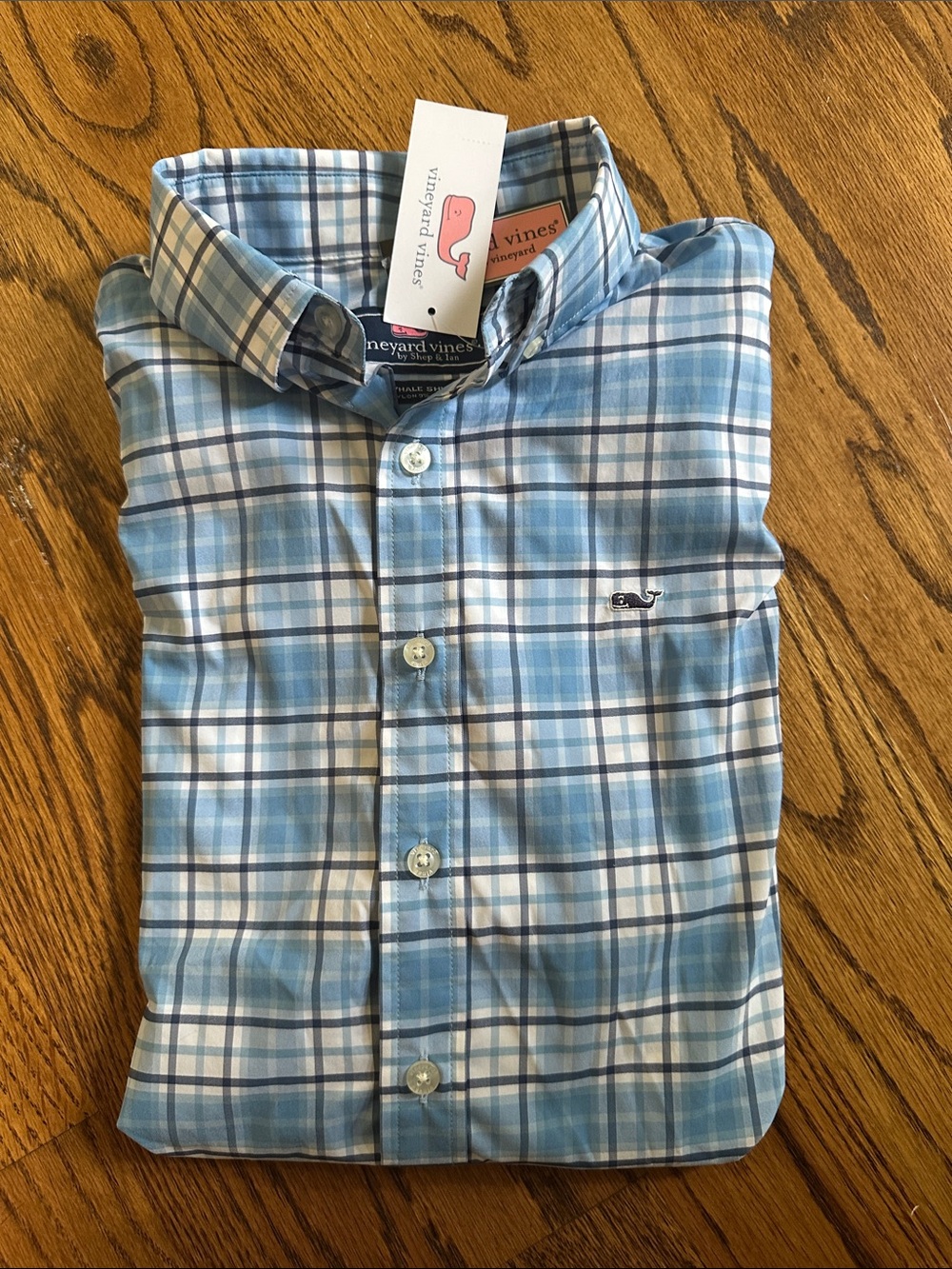Vineyard Vines Boys Light Blue & White Plaid Button-Down Shirt